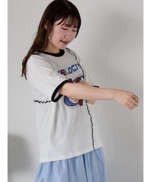 ehka sopo（エヘカソポ）の「メローリンガーTシャツ（Tシャツ/カットソー・レディース・キナリ/オフホワイト/チャコールグレー・F）」の6枚目の写真