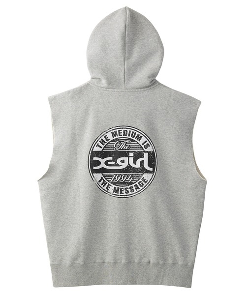 スエットベスト DISTRESSED CIRCLE LOGO ZIP UP SWEAT VEST（ベスト）｜X-girl