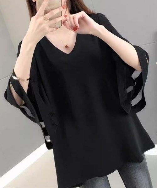 Beststore(ベストストア)の「フレア袖 シフォン ブラウス 深Vネック ゆったり(シャツ/ブラウス・レディース・ホワイト/ブラック/ネイビー・FREE)」の19枚目の写真