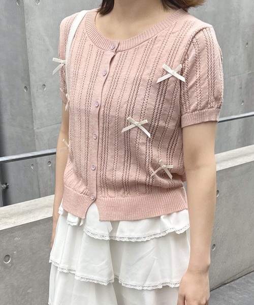 frunco(フランコ)の「【ZOZO限定】リボン付き半袖カーディガン(カーディガン/ボレロ・レディース・ブラック/グレー/ピンク/ホワイト・FREE)」の4枚目の写真