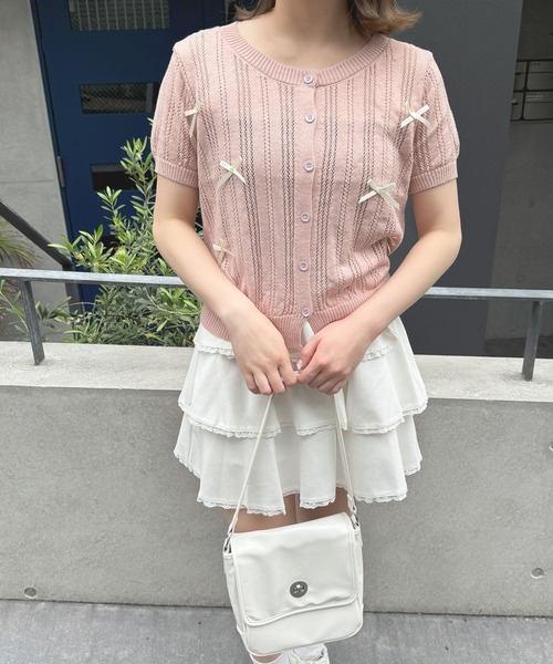 frunco(フランコ)の「【ZOZO限定】リボン付き半袖カーディガン(カーディガン/ボレロ・レディース・ブラック/グレー/ピンク/ホワイト・FREE)」の10枚目の写真
