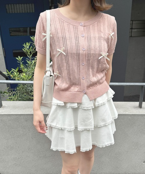 frunco(フランコ)の「【ZOZO限定】リボン付き半袖カーディガン(カーディガン/ボレロ・レディース・ブラック/グレー/ピンク/ホワイト・FREE)」の11枚目の写真