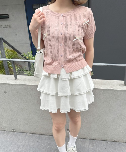 frunco(フランコ)の「【ZOZO限定】リボン付き半袖カーディガン(カーディガン/ボレロ・レディース・ブラック/グレー/ピンク/ホワイト・FREE)」の12枚目の写真