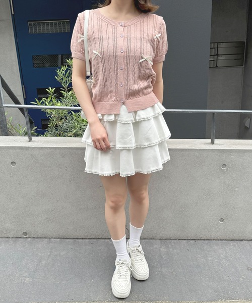 frunco(フランコ)の「【ZOZO限定】リボン付き半袖カーディガン(カーディガン/ボレロ・レディース・ブラック/グレー/ピンク/ホワイト・FREE)」の13枚目の写真