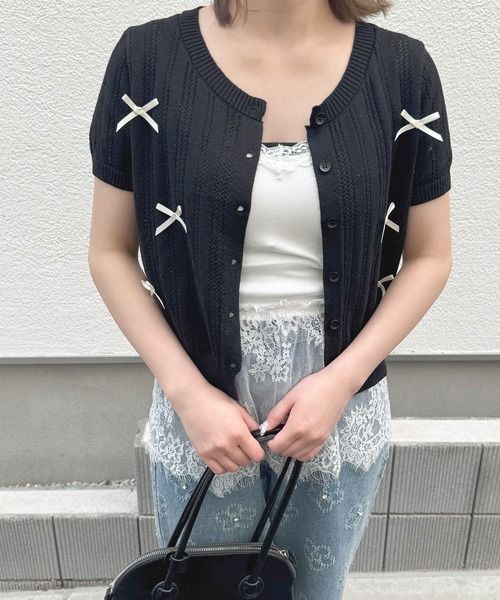 frunco(フランコ)の「【ZOZO限定】リボン付き半袖カーディガン(カーディガン/ボレロ・レディース・ブラック/グレー/ピンク/ホワイト・FREE)」の14枚目の写真