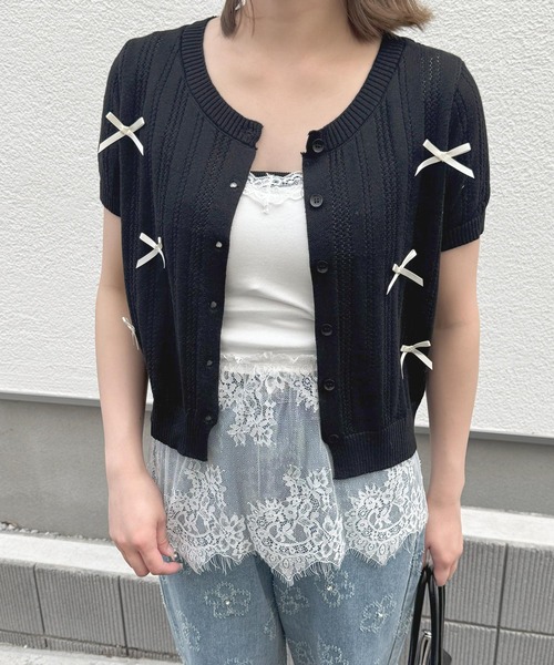 frunco(フランコ)の「【ZOZO限定】リボン付き半袖カーディガン(カーディガン/ボレロ・レディース・ブラック/グレー/ピンク/ホワイト・FREE)」の15枚目の写真