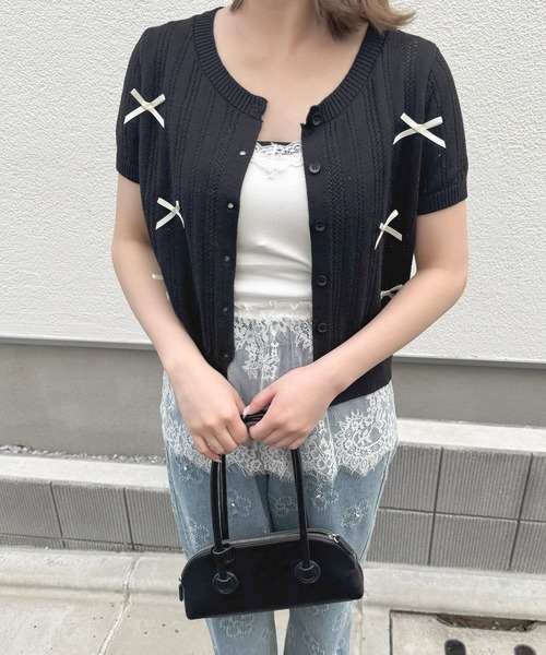 frunco(フランコ)の「【ZOZO限定】リボン付き半袖カーディガン(カーディガン/ボレロ・レディース・ブラック/グレー/ピンク/ホワイト・FREE)」の16枚目の写真