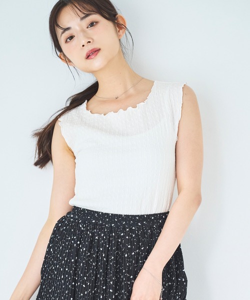 mil（ミル）の「カット楊柳 メロウタンクトップ（Tシャツ/カットソー・レディース・オフホワイト/ブラック・ONE SIZE）」の9枚目の写真