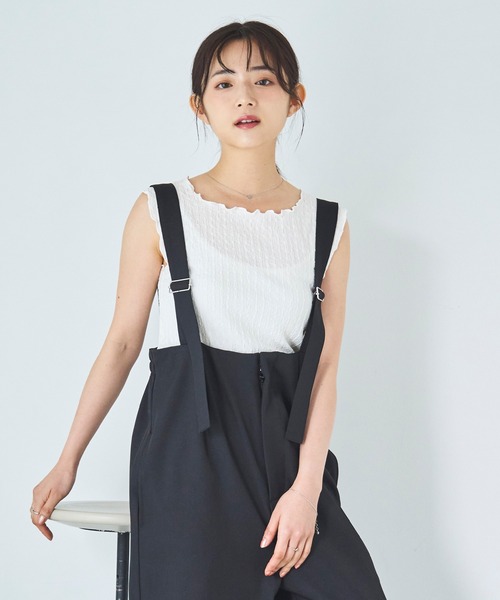 mil（ミル）の「カット楊柳 メロウタンクトップ（Tシャツ/カットソー・レディース・オフホワイト/ブラック・ONE SIZE）」の14枚目の写真