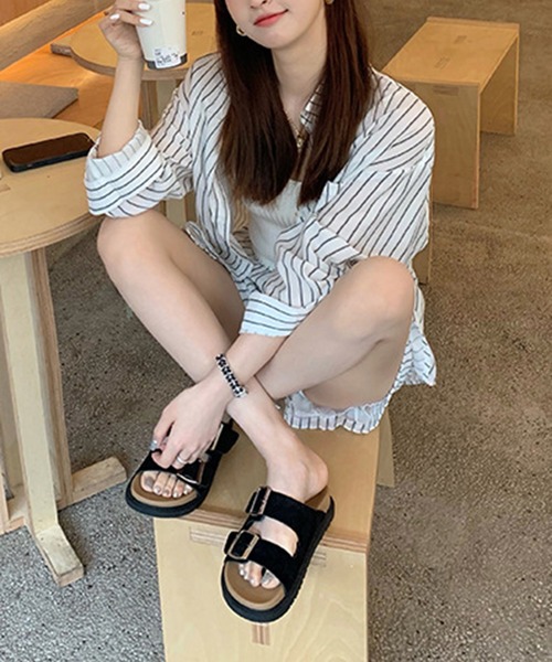 SETUP7(セットアップセブン)の「抜け感のある足元に!ダブルストラップで安定感◎【SETUP7】ダブルストラップ スライドサンダル 歩きやすい 韓国ファッション デイリー シンプル KNF142(サンダル・レディース・ブラック/ベージュ/シルバー/ホワイト・36/37/38/39)」の1枚目の写真