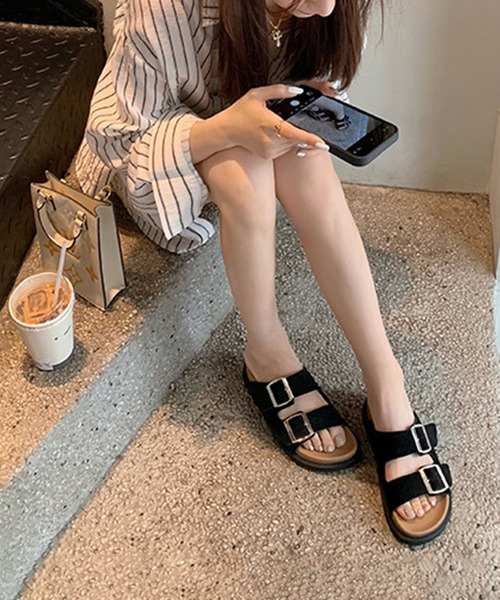 SETUP7(セットアップセブン)の「抜け感のある足元に!ダブルストラップで安定感◎【SETUP7】ダブルストラップ スライドサンダル 歩きやすい 韓国ファッション デイリー シンプル KNF142(サンダル・レディース・ブラック/ベージュ/シルバー/ホワイト・36/37/38/39)」の11枚目の写真
