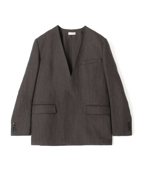 リネンヘリンボーン ノーカラージャケット（その他アウター