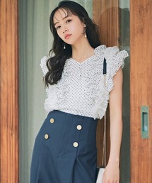 シフォンチュールフリルシアーブラウス