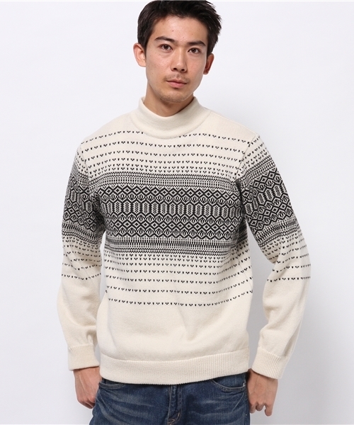 ivory court（アイボリーコート）の「7G フェアアイル モックネック ニット◆（ニット/セーター・メンズ・レッド/ネイビー/ホワイト×ホワイト・38/40）」の2枚目の写真