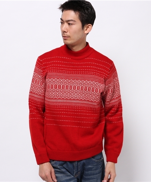 ivory court（アイボリーコート）の「7G フェアアイル モックネック ニット◆（ニット/セーター・メンズ・レッド/ネイビー/ホワイト×ホワイト・38/40）」の3枚目の写真