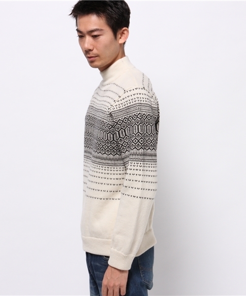 ivory court（アイボリーコート）の「7G フェアアイル モックネック ニット◆（ニット/セーター・メンズ・レッド/ネイビー/ホワイト×ホワイト・38/40）」の4枚目の写真