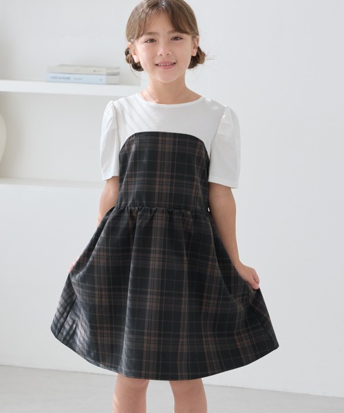ROPE' PICNIC(ロペピクニック)の「【KIDS/キッズ】ドッキングチェックワンピース/リンクコーデ(ワンピース・キッズ・ブルー系その他/ブラック系その他・L/M/S)」の2枚目の写真