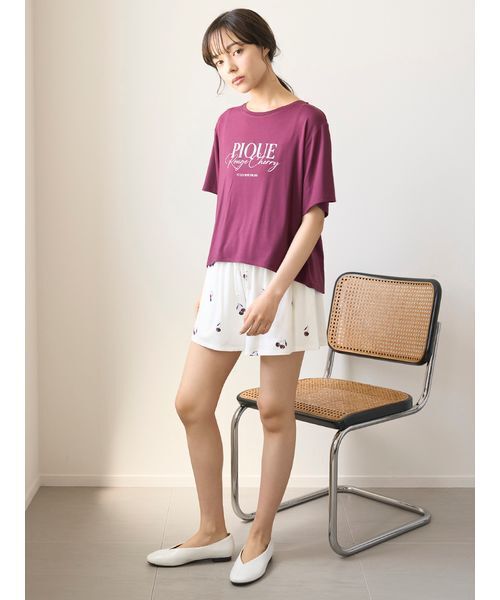 【新品】ジェラートピケ接触冷感ルージュチェリーレーヨンロゴTシャツショートパンツ ONLINE限定】ルージュチェリーレーヨンロゴTシャツ＆ショートパンツ