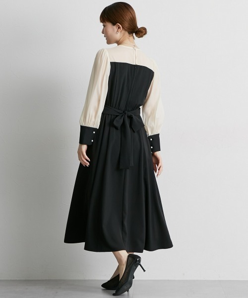 Jolie et Jolie(ジョリーエジョリー)の「カシュクールウエストバックリボンワンピースドレス(ドレス・レディース・ネイビー/ブラック系・LL/L/M/5L/4L/3L)」の6枚目の写真