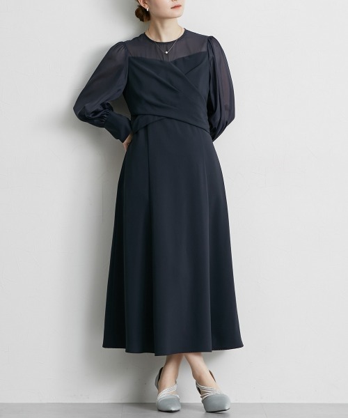 Jolie et Jolie(ジョリーエジョリー)の「カシュクールウエストバックリボンワンピースドレス(ドレス・レディース・ネイビー/ブラック系・LL/L/M/5L/4L/3L)」の9枚目の写真