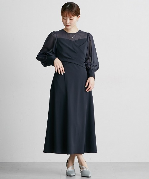 Jolie et Jolie(ジョリーエジョリー)の「カシュクールウエストバックリボンワンピースドレス(ドレス・レディース・ネイビー/ブラック系・LL/L/M/5L/4L/3L)」の11枚目の写真