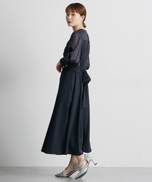 Jolie et Jolie(ジョリーエジョリー)の「カシュクールウエストバックリボンワンピースドレス(ドレス・レディース・ネイビー/ブラック系・LL/L/M/5L/4L/3L)」の12枚目の写真