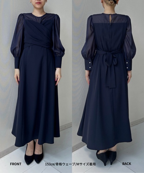 Jolie et Jolie(ジョリーエジョリー)の「カシュクールウエストバックリボンワンピースドレス(ドレス・レディース・ネイビー/ブラック系・LL/L/M/5L/4L/3L)」の21枚目の写真