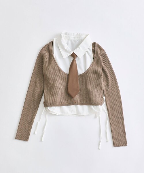OLIVE des OLIVE（オリーブデオリーブ）の「【着回し自由なSETアイテム！】ノースリシャツ×ニットカーデセット（カーディガン/ボレロ・レディース・ブラック/ブラウン/トップグレー・FREE）」の4枚目の写真