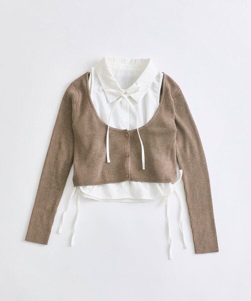 OLIVE des OLIVE（オリーブデオリーブ）の「【着回し自由なSETアイテム！】ノースリシャツ×ニットカーデセット（カーディガン/ボレロ・レディース・ブラック/ブラウン/トップグレー・FREE）」の5枚目の写真
