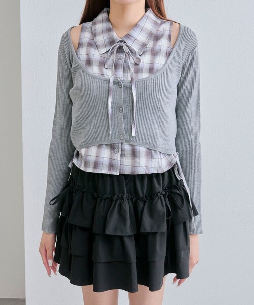 OLIVE des OLIVE（オリーブデオリーブ）の「【着回し自由なSETアイテム！】ノースリシャツ×ニットカーデセット（カーディガン/ボレロ・レディース・ブラック/ブラウン/トップグレー・FREE）」の8枚目の写真