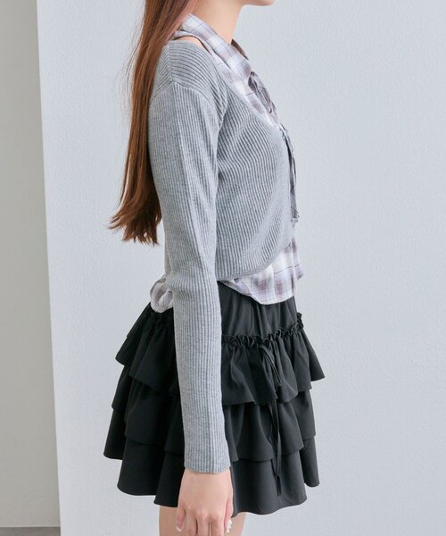 OLIVE des OLIVE（オリーブデオリーブ）の「【着回し自由なSETアイテム！】ノースリシャツ×ニットカーデセット（カーディガン/ボレロ・レディース・ブラック/ブラウン/トップグレー・FREE）」の9枚目の写真