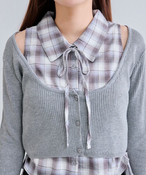 OLIVE des OLIVE（オリーブデオリーブ）の「【着回し自由なSETアイテム！】ノースリシャツ×ニットカーデセット（カーディガン/ボレロ・レディース・ブラック/ブラウン/トップグレー・FREE）」の11枚目の写真