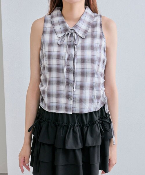 OLIVE des OLIVE（オリーブデオリーブ）の「【着回し自由なSETアイテム！】ノースリシャツ×ニットカーデセット（カーディガン/ボレロ・レディース・ブラック/ブラウン/トップグレー・FREE）」の15枚目の写真