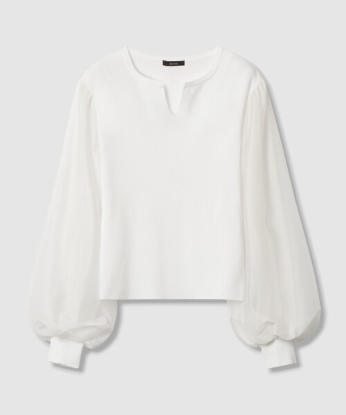 allureville(アルアバイル)の「チュールスリーブプルオーバー(ニット/セーター・レディース・ブラック/オフホワイト・2)」の1枚目の写真