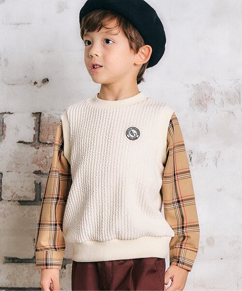 apres les cours(アプレレクール)の「【リンク】ベストドッキングTシャツ(Tシャツ/カットソー・キッズ・ブラック/ベージュ・90/100/110/120/80/130)」の1枚目の写真