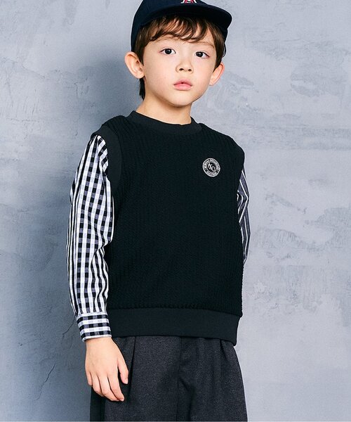 apres les cours(アプレレクール)の「【リンク】ベストドッキングTシャツ(Tシャツ/カットソー・キッズ・ブラック/ベージュ・90/100/110/120/80/130)」の2枚目の写真