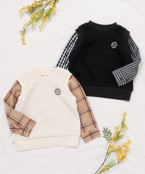 apres les cours(アプレレクール)の「【リンク】ベストドッキングTシャツ(Tシャツ/カットソー・キッズ・ブラック/ベージュ・90/100/110/120/80/130)」の8枚目の写真