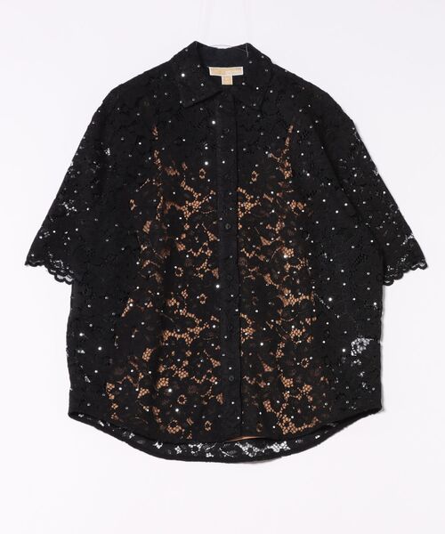 MICHAEL KORS(マイケルコース)の「スタッズ コード フローラル レース シャツ(シャツ/ブラウス・レディース・ブラック・S)」の1枚目の写真