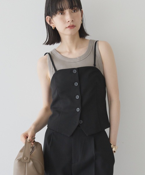 AMERICAN HOLIC（アメリカンホリック）の「【2WAY】イージーケアフロントボタンビスチェ（ベスト・レディース・ブルー系その他4/杢グレー/ブラック・S/M）」の2枚目の写真