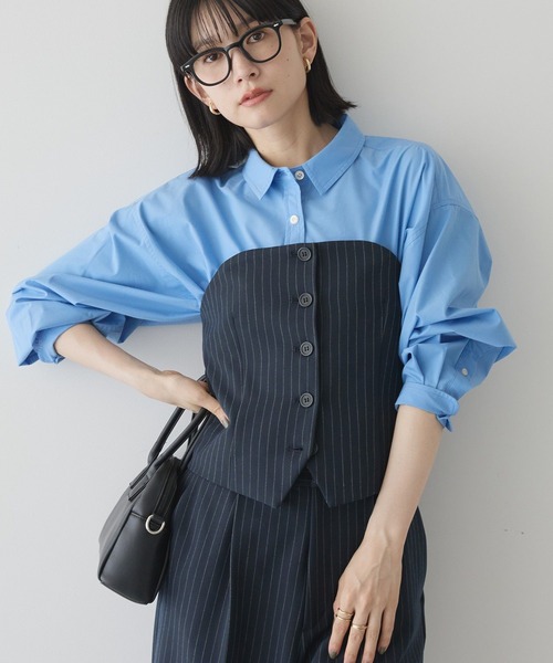 AMERICAN HOLIC（アメリカンホリック）の「【2WAY】イージーケアフロントボタンビスチェ（ベスト・レディース・ブルー系その他4/杢グレー/ブラック・S/M）」の4枚目の写真