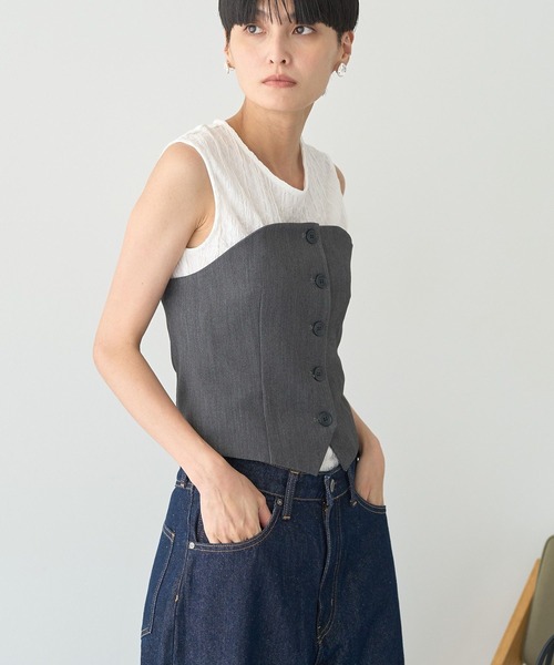 AMERICAN HOLIC（アメリカンホリック）の「【2WAY】イージーケアフロントボタンビスチェ（ベスト・レディース・ブルー系その他4/杢グレー/ブラック・S/M）」の17枚目の写真