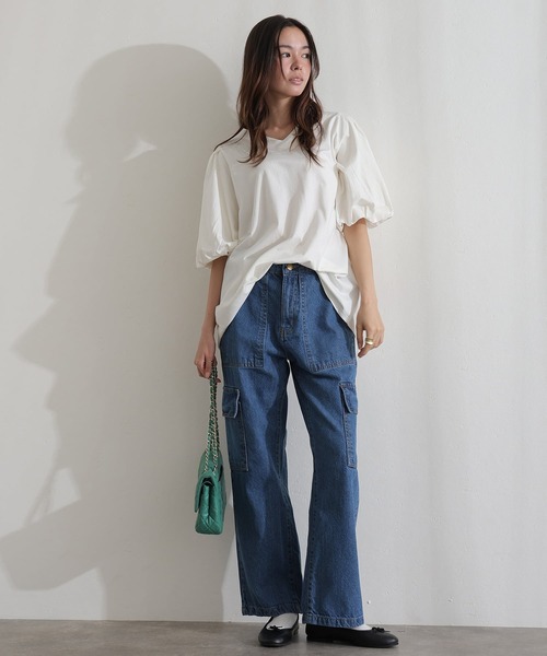 ElegChic(エレグシック)の「ヴィンテージ風ポケット加工カーゴパンツ(デニムパンツ・レディース・ネイビー/ブルー/ネイビー系・M/L/XL/XXL/4L)」の1枚目の写真