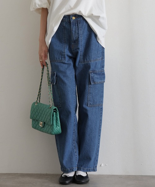 ElegChic(エレグシック)の「ヴィンテージ風ポケット加工カーゴパンツ(デニムパンツ・レディース・ネイビー/ブルー/ネイビー系・M/L/XL/XXL/4L)」の4枚目の写真