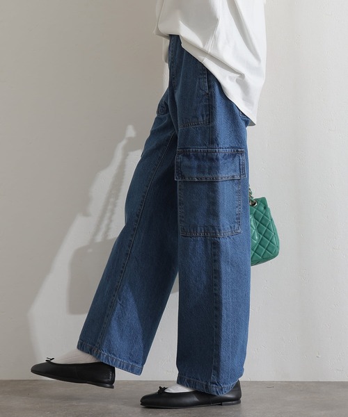 ElegChic(エレグシック)の「ヴィンテージ風ポケット加工カーゴパンツ(デニムパンツ・レディース・ネイビー/ブルー/ネイビー系・M/L/XL/XXL/4L)」の5枚目の写真
