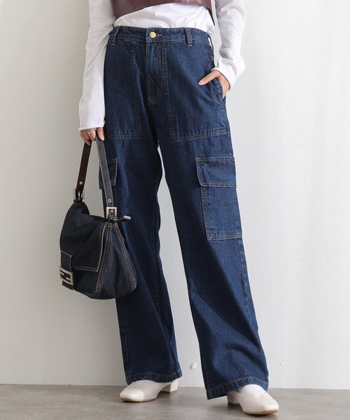 ElegChic(エレグシック)の「ヴィンテージ風ポケット加工カーゴパンツ(デニムパンツ・レディース・ネイビー/ブルー/ネイビー系・M/L/XL/XXL/4L)」の8枚目の写真