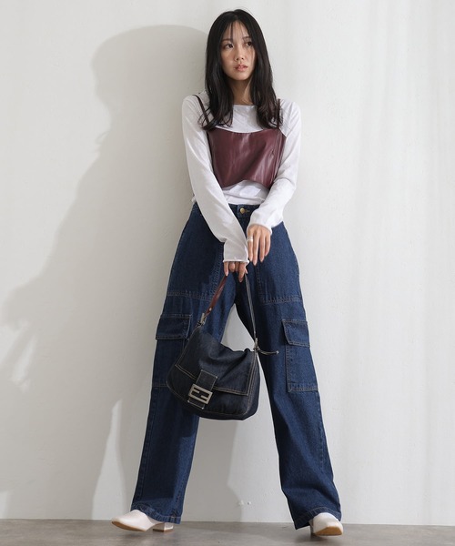 ElegChic(エレグシック)の「ヴィンテージ風ポケット加工カーゴパンツ(デニムパンツ・レディース・ネイビー/ブルー/ネイビー系・M/L/XL/XXL/4L)」の10枚目の写真