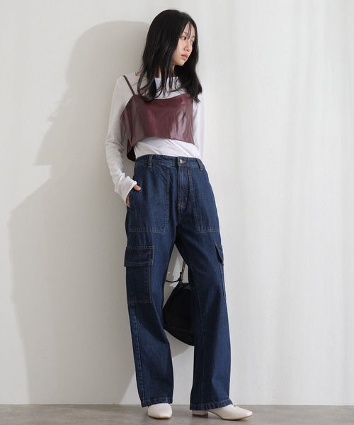 ElegChic(エレグシック)の「ヴィンテージ風ポケット加工カーゴパンツ(デニムパンツ・レディース・ネイビー/ブルー/ネイビー系・M/L/XL/XXL/4L)」の11枚目の写真