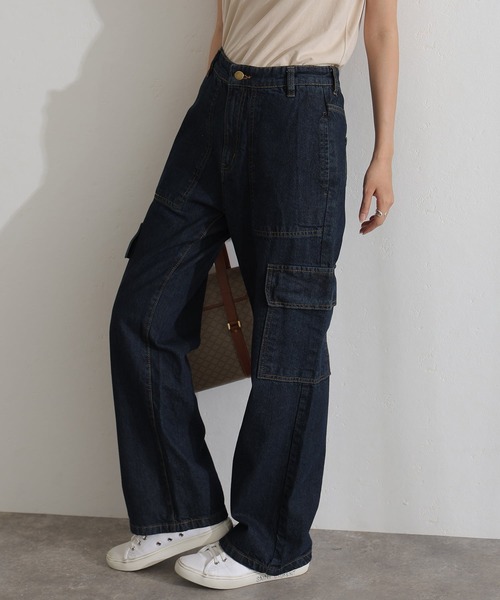 ElegChic(エレグシック)の「ヴィンテージ風ポケット加工カーゴパンツ(デニムパンツ・レディース・ネイビー/ブルー/ネイビー系・M/L/XL/XXL/4L)」の12枚目の写真