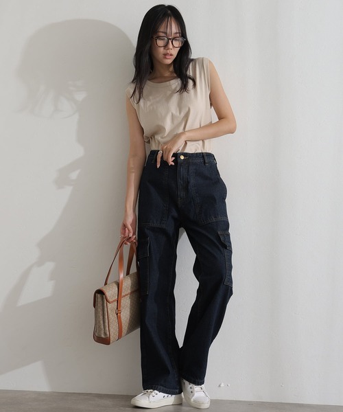 ElegChic(エレグシック)の「ヴィンテージ風ポケット加工カーゴパンツ(デニムパンツ・レディース・ネイビー/ブルー/ネイビー系・M/L/XL/XXL/4L)」の13枚目の写真