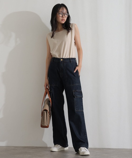 ElegChic(エレグシック)の「ヴィンテージ風ポケット加工カーゴパンツ(デニムパンツ・レディース・ネイビー/ブルー/ネイビー系・M/L/XL/XXL/4L)」の15枚目の写真